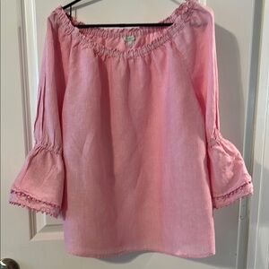 Talbots Pink Striped Linen Blouse
